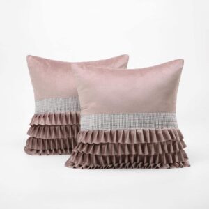 Poszewka dekoracyjna welur z falbanką 45x45 brudny róż