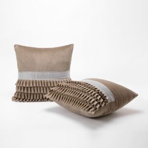 Poszewka dekoracyjna welur z falbanką 45x45 beż