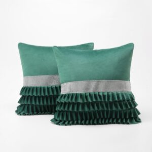 Poszewka dekoracyjna welur z falbanką 45x45 zieleń