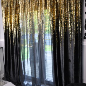 Firana z etaminy ZŁOTY DESZCZ140x270 cm taśma | czarna