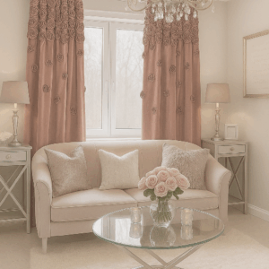 Zasłona WELUROWA FRENCH ROSES 140x250 cm RÓŻ z wyszywanymi różami wyjątkowy model NOWOŚĆ