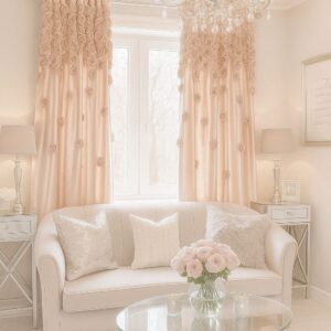 Zasłona WELUROWA FRENCH ROSES 140x250 cm JASNY BEŻ z wyszywanymi różami wyjątkowy model NOWOŚĆ