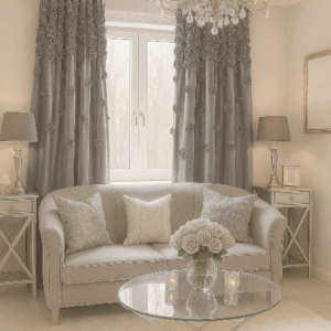 Zasłona WELUROWA FRENCH ROSES 140x250 cm SZARY z wyszywanymi różami wyjątkowy model NOWOŚĆ