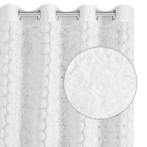 Firana z wyszywanymi różami 3D aplikacja na całej powierzchni BIAŁA | 140x250 przelotki