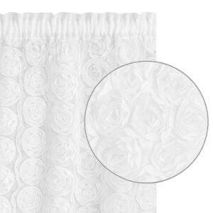 Firana z wyszywanymi różami 3D aplikacja na całej powierzchni BIAŁA | 140x250 taśma