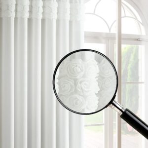 Firana ROSALIA z wyszywanymi różami 3D BIAŁA | 140x270 taśmie