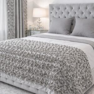 Narzuta BELLA ROSES 200x220 cm wyszywane róże 3D NOWOŚĆ! szary