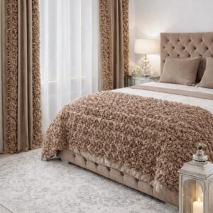 Narzuta BELLA ROSES 200x220 cm wyszywane róże 3D NOWOŚĆ! mokka