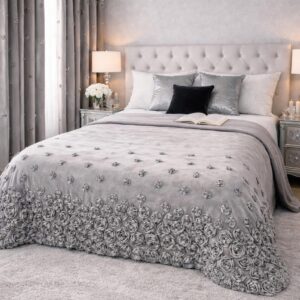 Narzuta FRENCH ROSES 200x220 cm wyszywane róże 3D NOWOŚĆ! szary