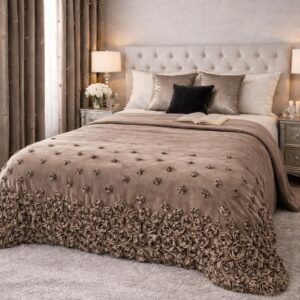 Narzuta FRENCH ROSES 200x220 cm wyszywane róże 3D NOWOŚĆ! mokka