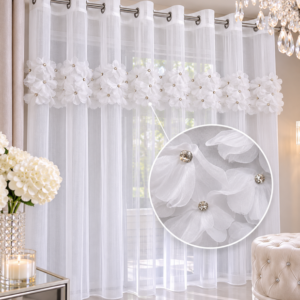 Firana dekoracyjna PŁATKI CRYSTAL 400X250 cm | Przelotka Firany gotowe efekt 3D Szyfon