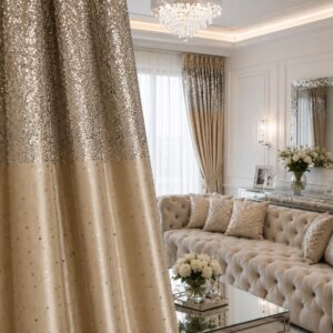 Zasłony welurowe DUBAJ 140x270 Taśma | Beżowy Styl GLAMOUR welur Zasłona welurowa Błysk