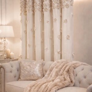 Zasłona WELUROWA FRENCH ROSES 140x250 cm KREM z wyszywanymi różami wyjątkowy model RÓŻE 3D