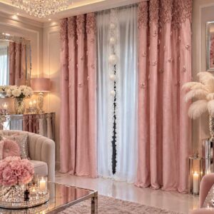 Zasłona WELUROWA FRENCH ROSES 140x270 cm z wyszywanymi różami wyjątkowy model Baby Pink Zasłony Gotowe