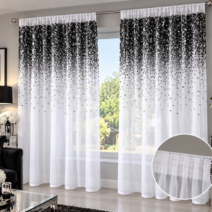 Firana dekoracyjna model Dubaj 140x270 taśma szyfon Styl Glamour Cekiny Czarne