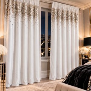 Zasłony welurowe DUBAJ 140x270 TAŚMA ZASŁONA GOTOWA CEKINY STYL GLAMOUR BIAŁY