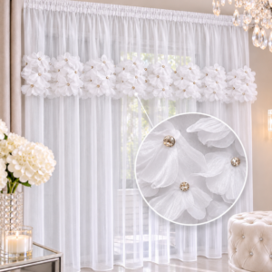 Firana dekoracyjna PŁATKI CRYSTAL 400X250 cm | TAŚMA Firany gotowe efekt 3D Szyfon