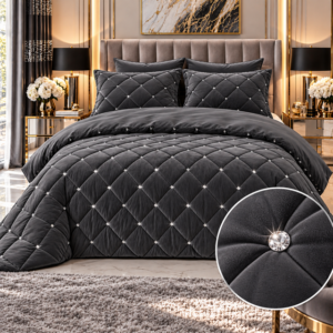Narzuta welurowa Diamond z kryształkami 200x220 czm | Stalowa