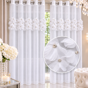 Firana dekoracyjna PŁATKI CRYSTAL 140x250 cm | Przelotka Firany gotowe efekt 3D Szyfon