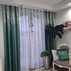 Zasłony welurowe srebrny deszcz 140x270 cm Butelkowa Zieleń Taśma