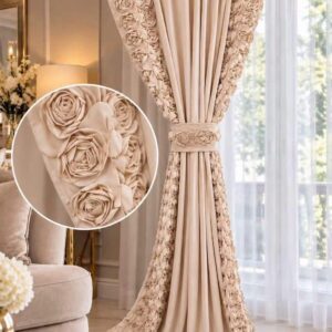 Zasłony welurowe FOREVER ROSE 140X250 róże 3D NOWOŚĆ! Beżowy Przedsprzedaż