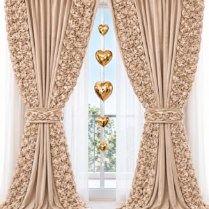 Zasłony Welurowe Velvet Forever Beżowe 140x270 cm – Róże 3 D na taśmie